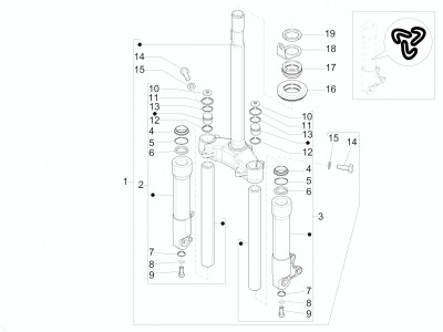 Πιρούνι/σωλήνας τιμονιού - Σύνολο εδράνων ζεύξης
